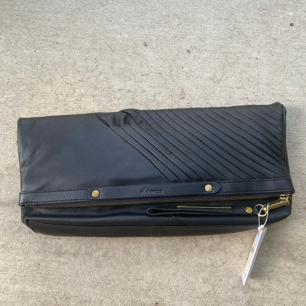 Ella Moss genuine leather large clutch/wristlet in black.